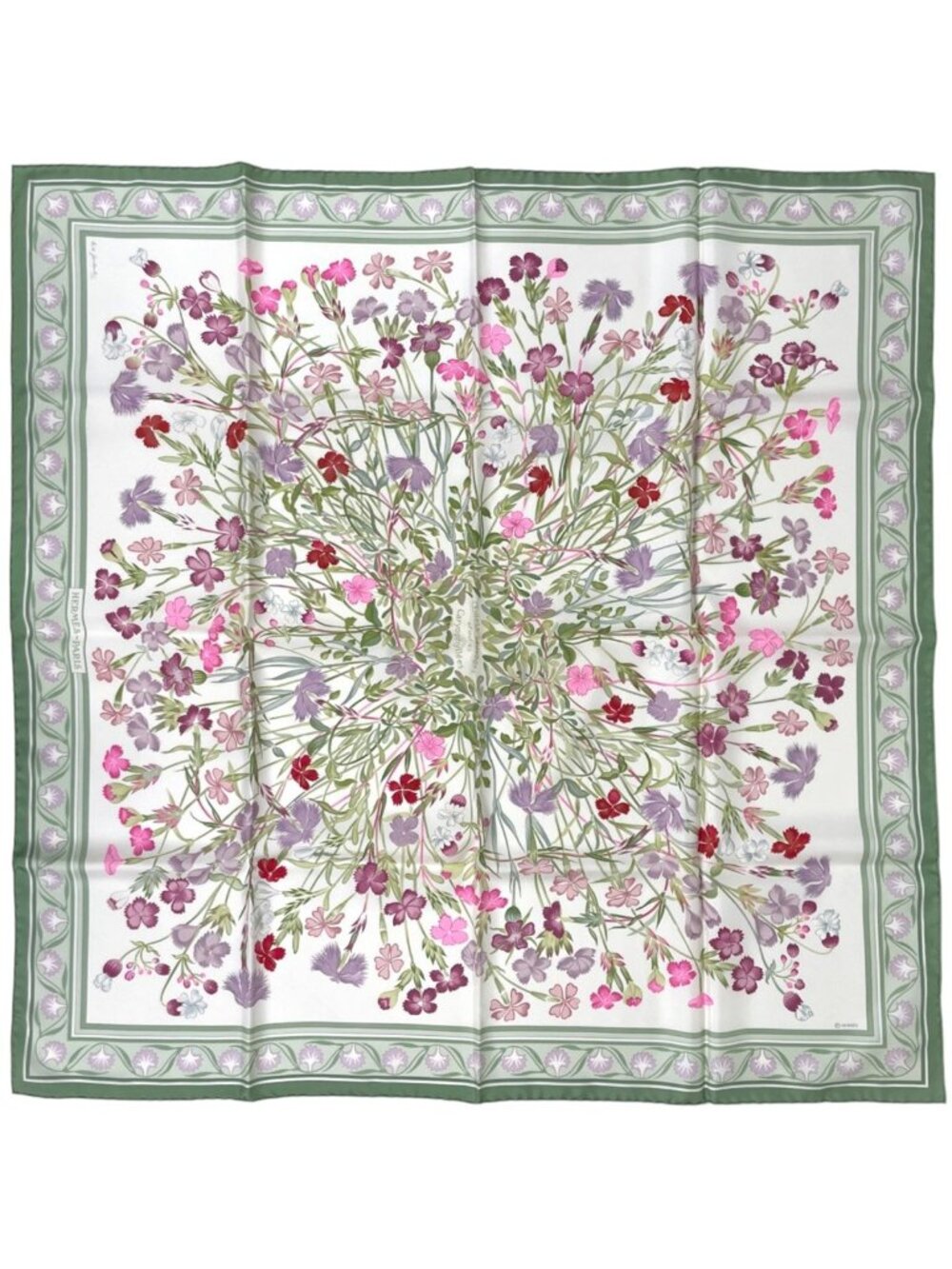 Hermes Carre 90 Oeillets Sauvages Et Autres Caryophyllees Scarf Wild Carnations
